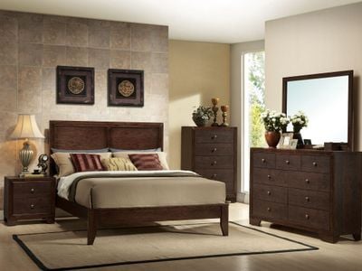 Acme Furniture Louis Philippe Collection 26805FSET 5 PC Bedroom Set with  Full Size Bed, Dresser, Mirror, Chest and Nightstand in Dark Grey Finish