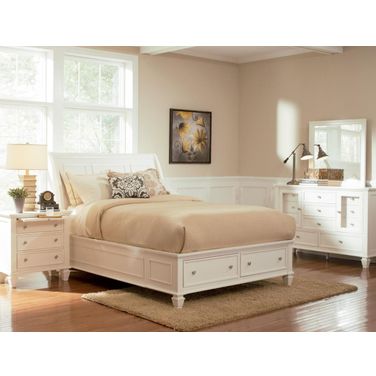 Sandy Beach Sleigh Storage Bedroom Set In Cream White