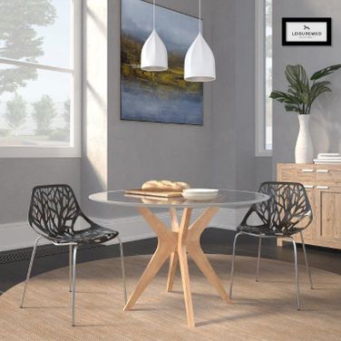 2 LeisureMod Asbury Black Chromed Legs Dining Chairs