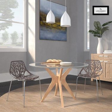 2 LeisureMod Asbury Taupe Chromed Legs Dining Chairs