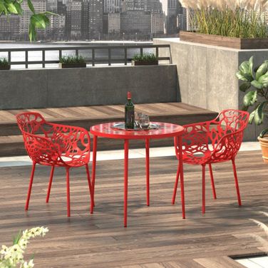 2 LeisureMod Devon Red Aluminum Arm Chairs