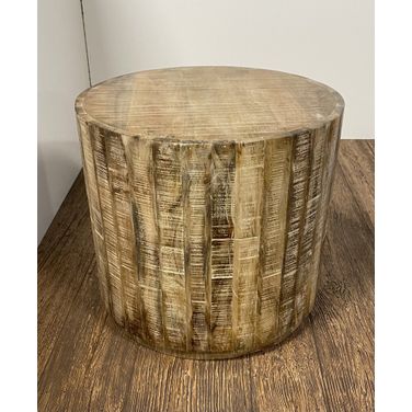 20 Inch Solid Wood Round End Table In Beige