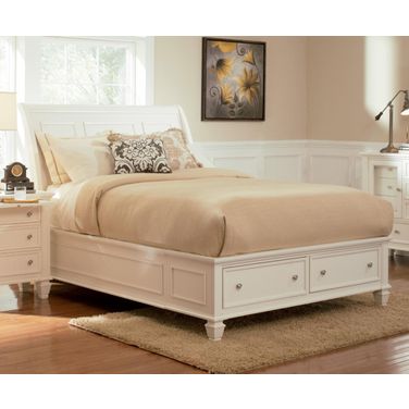 Sandy Beach Queen Storage Sleigh Bed Cream White