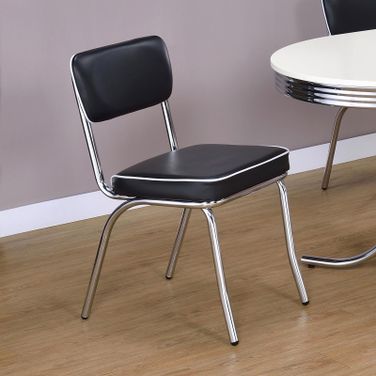 Retro Open Back Side Chairs Black and Chrome Set of 2