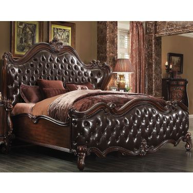 Versailles Dark Brown King Upholstered Panel Bed