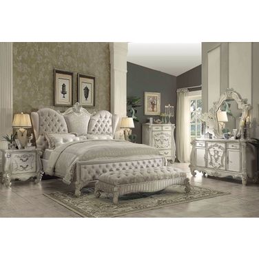 Versailles Ivory Velvet and Bone White Upholstered Panel Bedroom Set