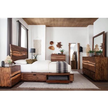 Winslow Storage Platform Bedroom Set In Smokey Walnut