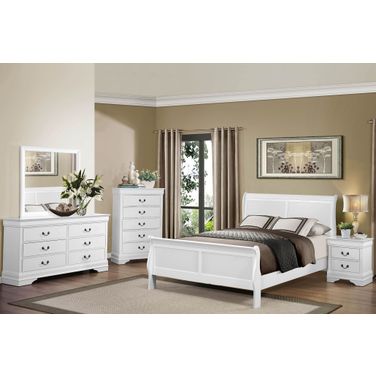 Mayville Burnished White Sleigh Bedroom Set
