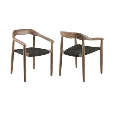 22 Inch Wood Solid Wood Outdoor Dining Chair Set of 2 In Black and Natural