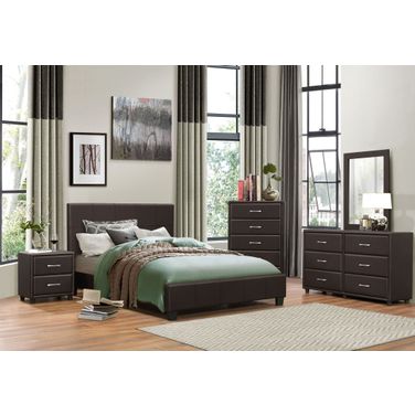 Lorenzi Dark Brown Upholstered Platform Bedroom Set