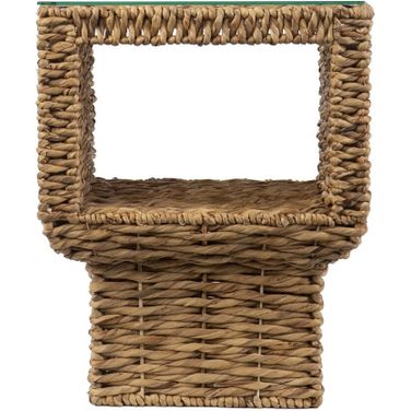 23 Inch Glass and Rattan Wicker Square End Table In Clear and Brown