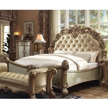 Vendome Bone Gold Patina Cal. King Upholstered Panel Bed