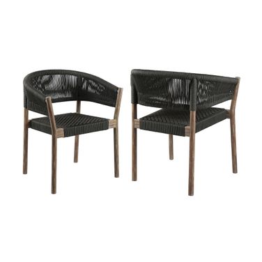 26 Inch Wood Solid Wood Outdoor Dining Chair Set of 2 In Black and Natural