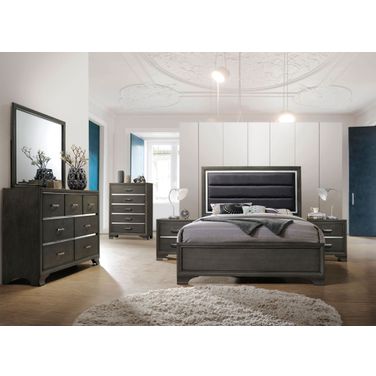 Carine II Gray Upholstered Panel Bedroom Set