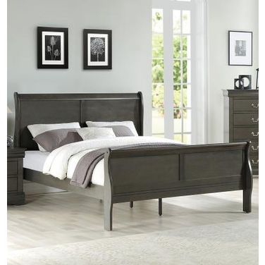Furniture Louis Philippe Series King Size Sleigh Bed In Dark Grey