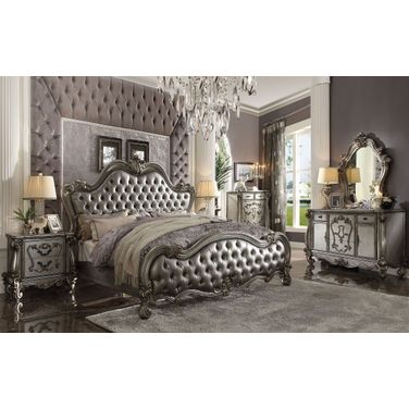 Versailles II Silver Antique Platinum Upholstered Panel Bedroom Set