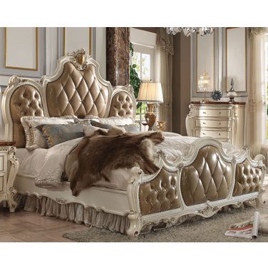 Picardy Antique Pearl and Brown Cal. King Upholstered Panel Bed