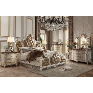 Picardy Antique Pearl and Brown Upholstered Panel Bedroom Set