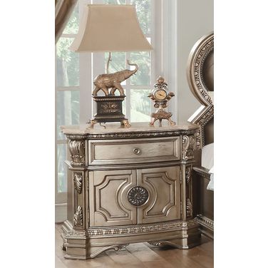 Northville Antique Silver Nightstand with Marble Top