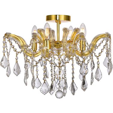 Maria Theresa 18" Gold 4 Light Flush Mount With Clear Royal Cut Crystal Trim