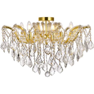 Maria Theresa 24" Gold 6 Light Flush Mount With Clear Royal Cut Crystal Trim