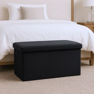 30 Inch Boucle Storage Ottoman In Black