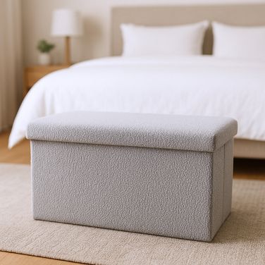 30 Inch Boucle Storage Ottoman In Gray