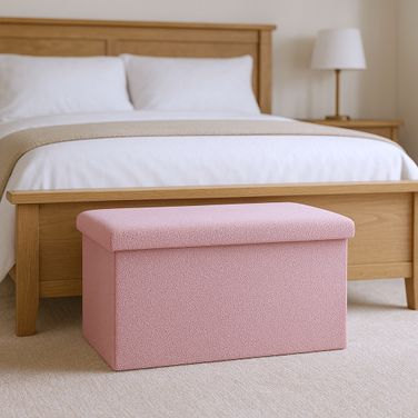 30 Inch Boucle Storage Ottoman In Pink