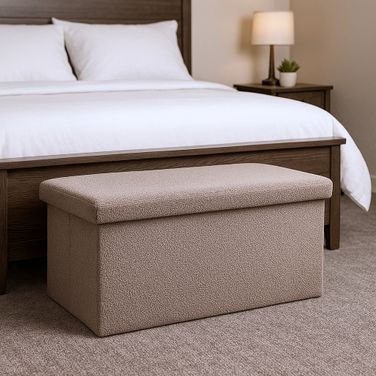 30 Inch Boucle Storage Ottoman In Taupe