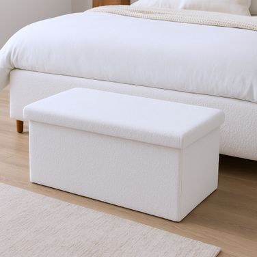 30 Inch Boucle Storage Ottoman In White