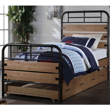Adams Antique Oak Twin Metal Panel Bed