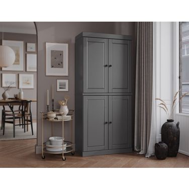 32 Inch Pantry Cabinet with Raised Panel Doors and Adjustable Shelves In Gray