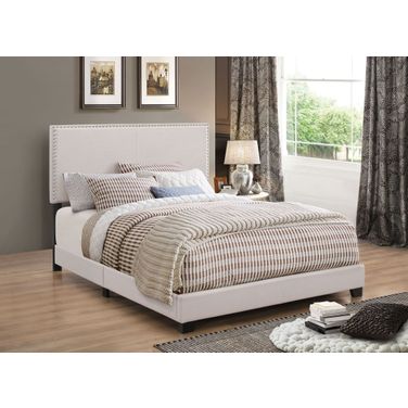 Boyd Eastern King Upholstered Bed with Nailhead Trim Ivory