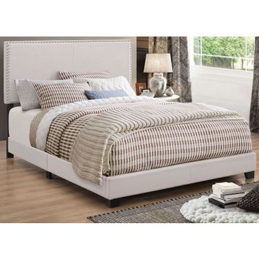 Boyd Full Upholstered Bed with Nailhead Trim Ivory