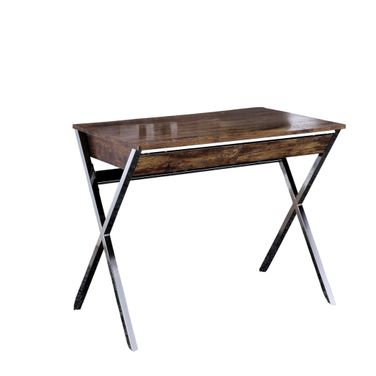 36 Inch Writing Desk with Two Drawers In Silver and Brown