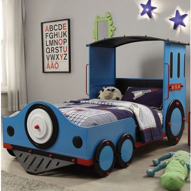Tobi Blue and Black Twin Train Bed