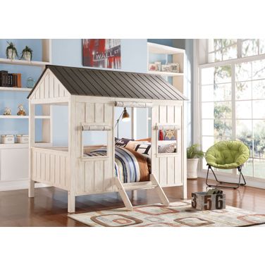 Spring Cottage Weathered White and Washed Gray Full Bed