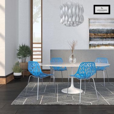 4 LeisureMod Asbury Blue Chromed Legs Dining Chairs