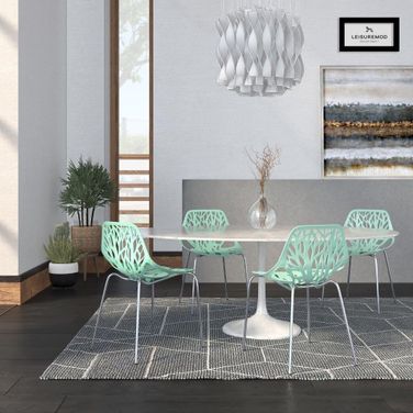 4 LeisureMod Asbury Mint Chromed Legs Dining Chairs