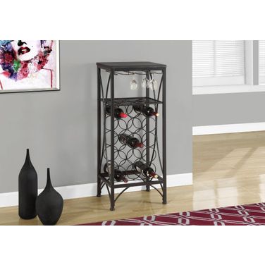 40 Inch Home Bar In Black Metal With Wine Bottle And Glass Rack