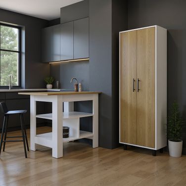 41 Inch Wood Kitchen Island Set with Storage In Natural and White