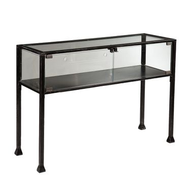 43 Inch Glass Distressed Console Table with Storage In Clear and Black