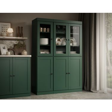 48.5 Inch Pantry China Cabinet with Shaker Doors and Clear Glass In Green