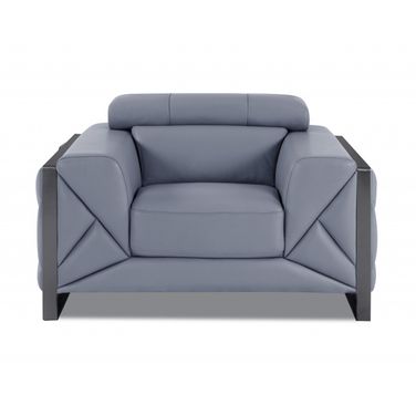 48 Inch Italian Leather Arm Chair In Black and Light Blue