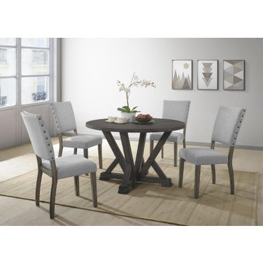 5 Piece Solid Wood Round Dinette Set In Antique Rustic Gray