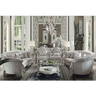 Versailles Ivory Velvet and Bone White Oval Living Room Set