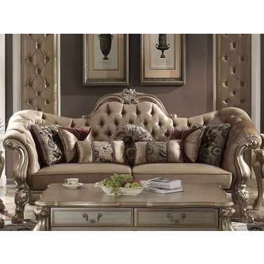 Dresden Bone Velvet and Gold Patina Sofa