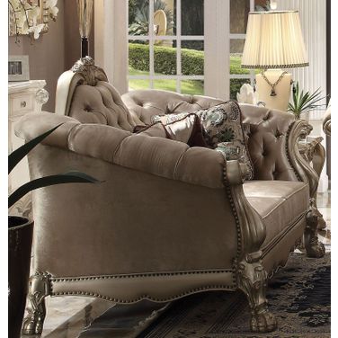 Dresden Bone Velvet and Gold Patina Loveseat