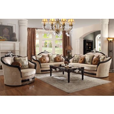 Ernestine Tan and Black Living Room Set