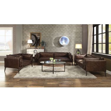 Porchester Distress Chocolate Leather Living Room Set